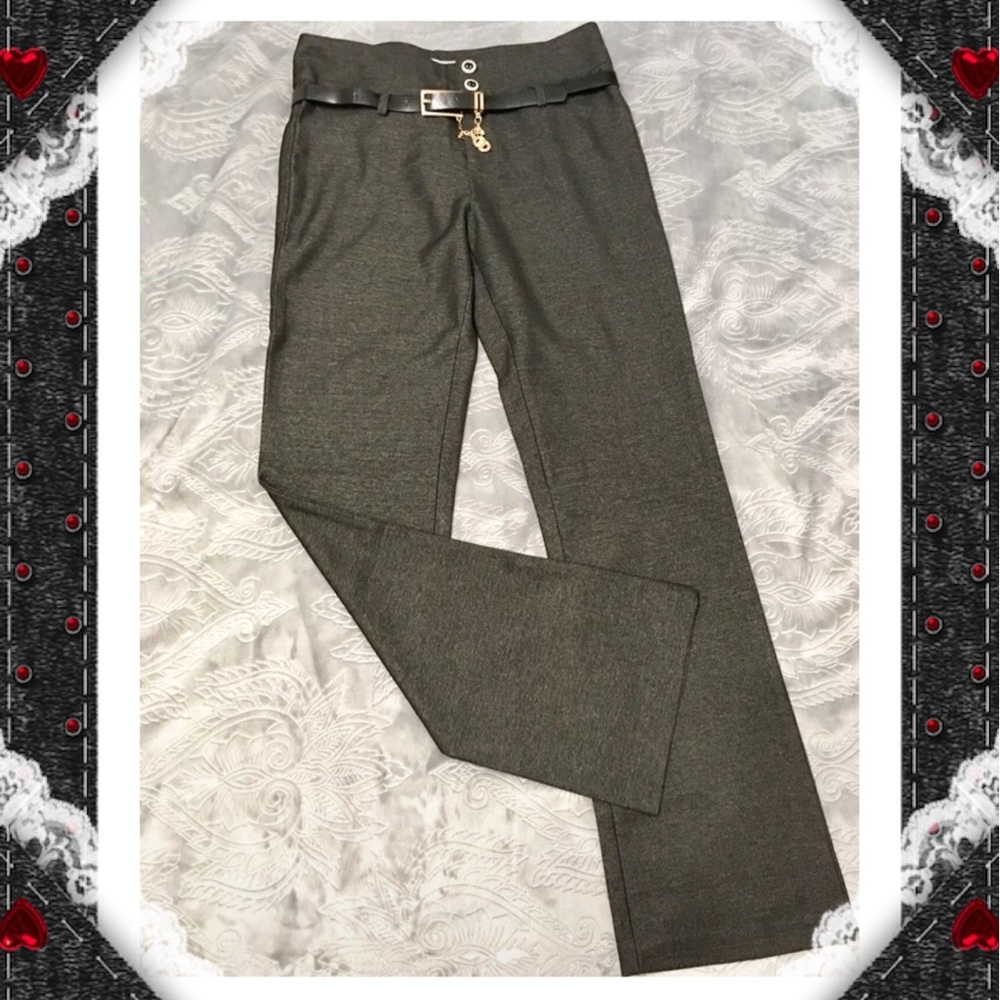 Belted Dark Gray Pants - Picture 1 of 7